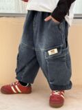Детские весенние джинсы для мальчиков, трехмерные штаны, повседневные брюки для отдыха, подходит для подростков