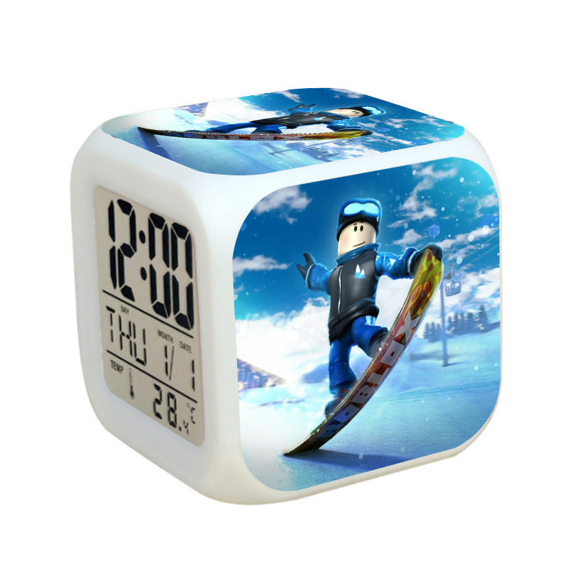 跨境直供新品定制创意七彩发光变色卡通数字 BOBLOX四方钟闹钟