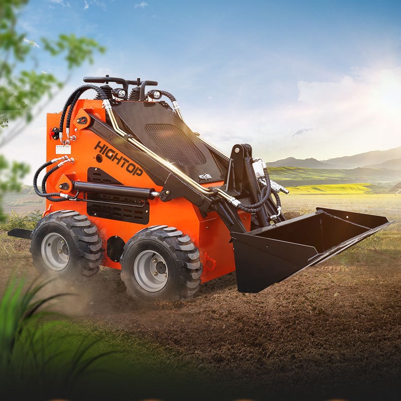 工厂直供HTS380小型轮式滑移机 农场园林庭院装卸抓木夹迷你铲车