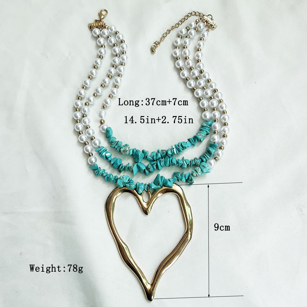 85g Weight Alloy Pendant Material Three Layer Necklace Classification Imitation Pearl Chain Material Beaded Chain Chain Type 1 Piece Quantity Casual, Party Occasion Imitation Pearl, Alloy Material Heart Shape Pattern Unisex Gender Exaggerated, Streetwear Style Exaggerated Streetwear Heart Shape Imitation Pearl Alloy Beaded Chain Statement Necklaces Wholesale 无