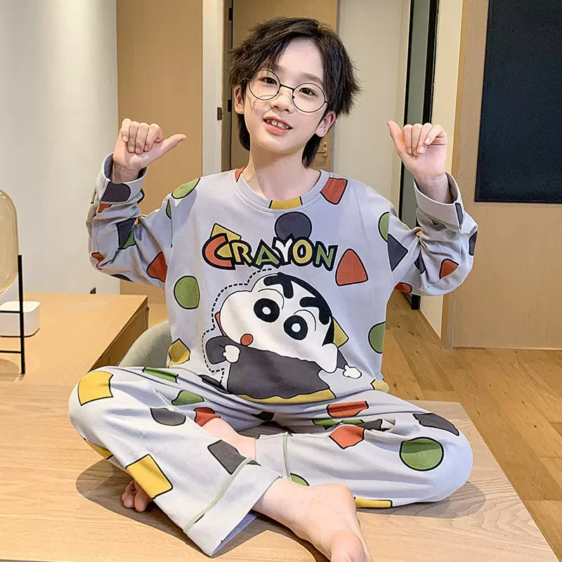 纯棉儿童睡衣男孩衣服中大童长袖长裤薄款新款家居服秋季套装外穿