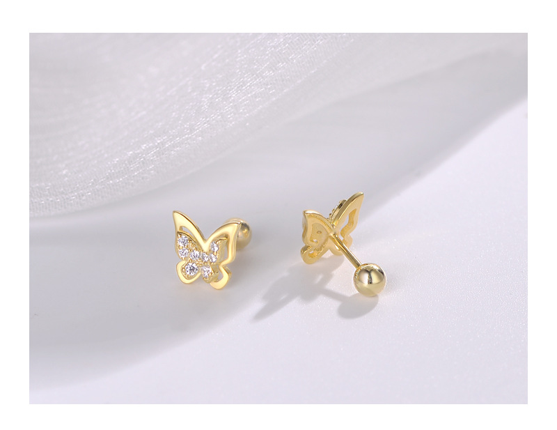 Sweet Butterfly Sterling Silver Plating Zircon Ear Studs 1 Pair