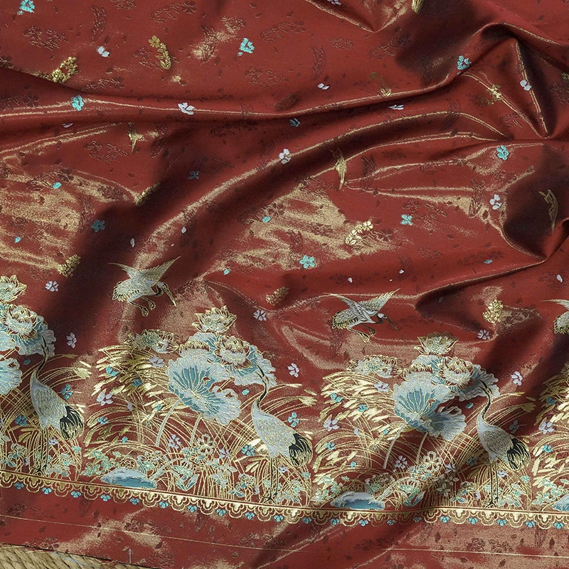 【Crane Dances in Autumn】antique style gold thread crane horse-face skirt jacquard autumn/winter embroidered vest brocade cheongsam fabric
