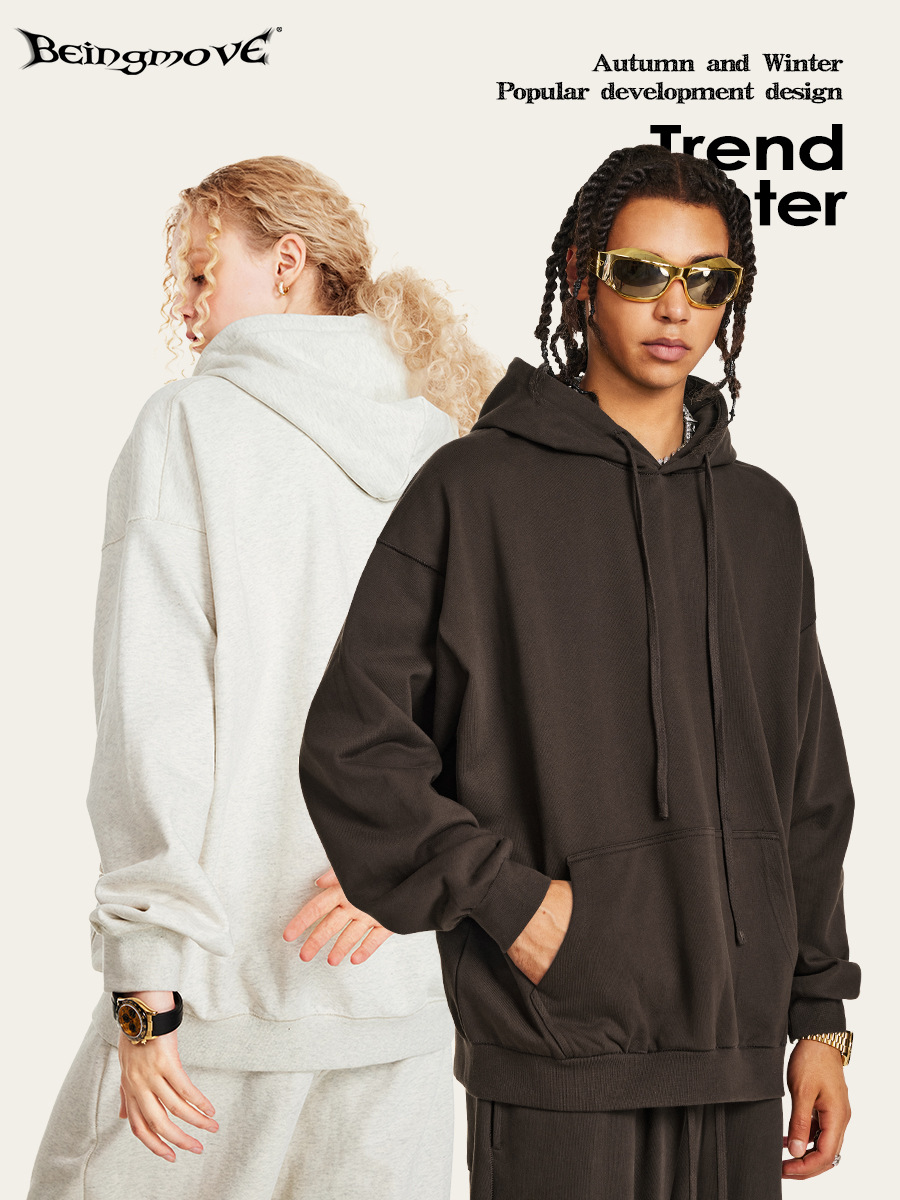 2025 primavera americana estilo de moda casual versión suelta básica de color sólido 440G sudadera con sombrero pesado para hombres