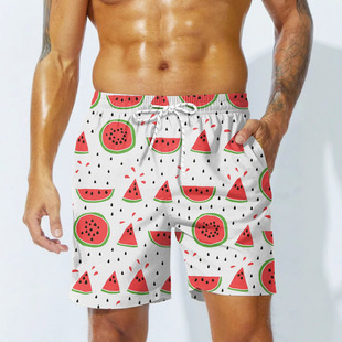 Men's Summer Beach Pants Hawaiian Beach Style Tropical Fruit Print Casual Breathable Shorts Digital Printing