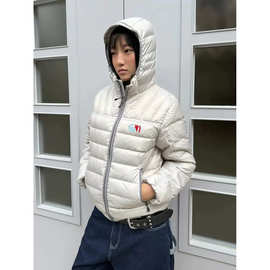 现 2025冬季新款韩国设计师te*et休闲轻薄排骨连帽羽绒服外套