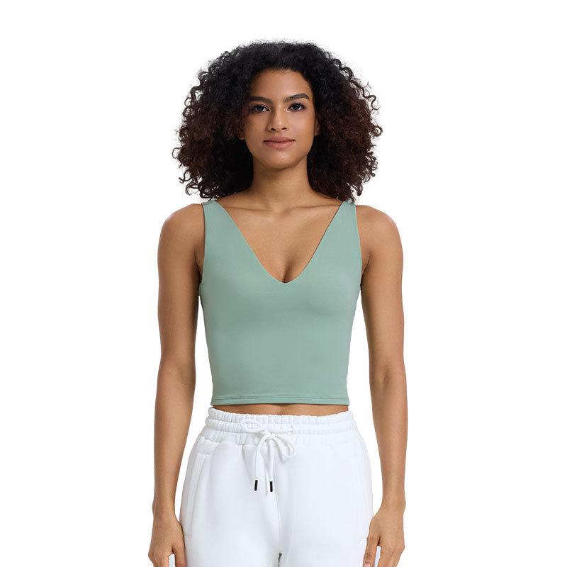 Nuevo cross-border sin mangas V-collar chaleco de yoga nube blusa elástica simple blusa apretada y transpirable