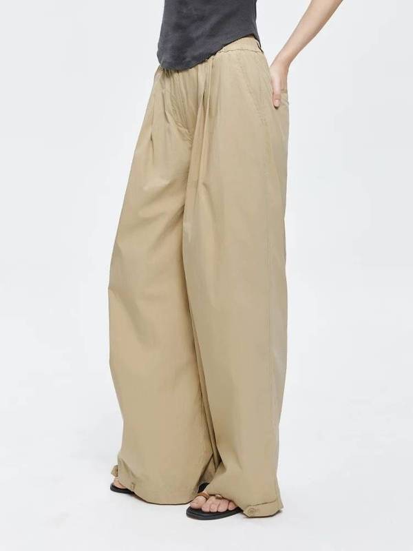 MOUSSY 2025早秋新品休闲慵懒风纯色宽松阔腿长裤|undefined