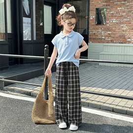 女童学院风套装夏装2026新款儿童短袖T恤夏季女大童阔腿裤两件套