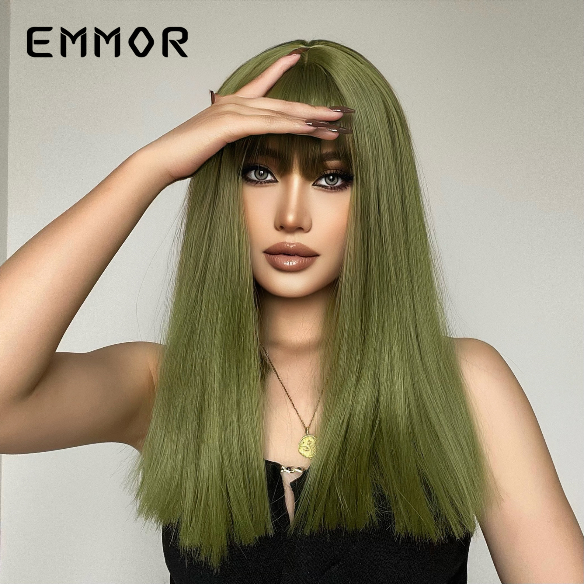 Cosplay Mae La Red Festival Venta caliente Hombro Mujer Aire flequillo Hombros Peluca larga y liso Cabello completo Tipo Wig