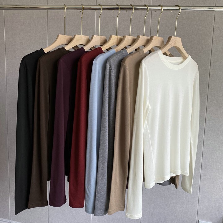 Big factory out! Soft Chao Fine Lyocell Wool Crewneck Knitted Base Shirt T-shirt for Early Autumn Women