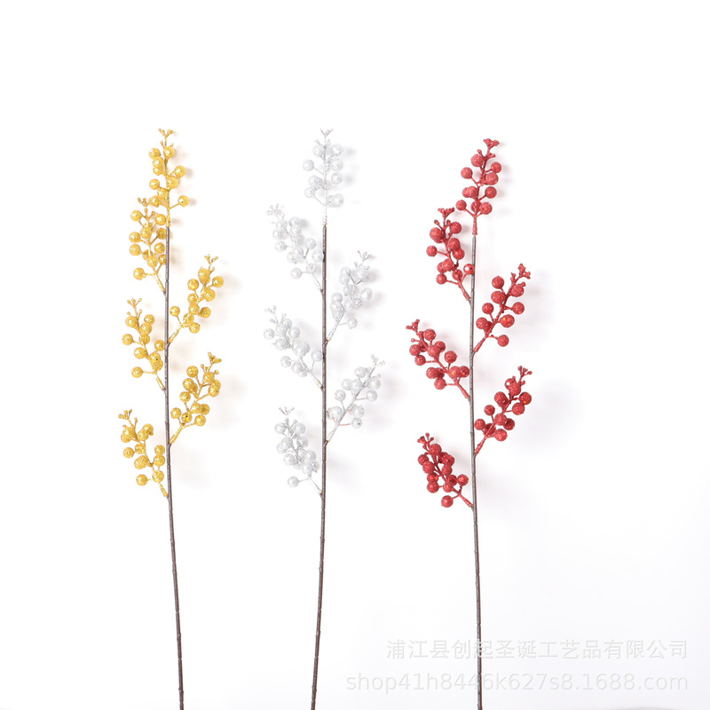 Artificial 12-Head Christmas Sequin Gold Powder Berries Fortune Fruit Wedding Artificial Flowers Red Holly Manufacturer Green Plants Artificial 12-Head Christmas Sequin Gold Powder Berries Fortune Fruit Wedding Artificial Flowers Red Holly Manufacturer Green Plants