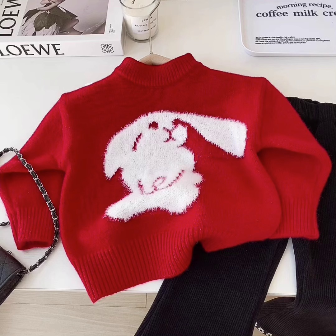 Children's red knitted winter sweater