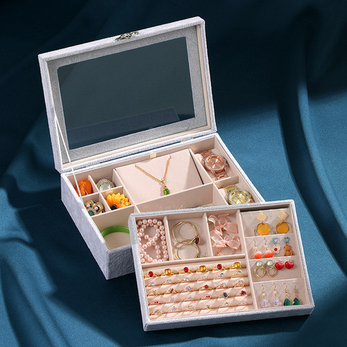 Double-layer transparent jewelry box, ring box, necklace, earrings, earring box, bracelet, watch box, velvet jewelry storage box