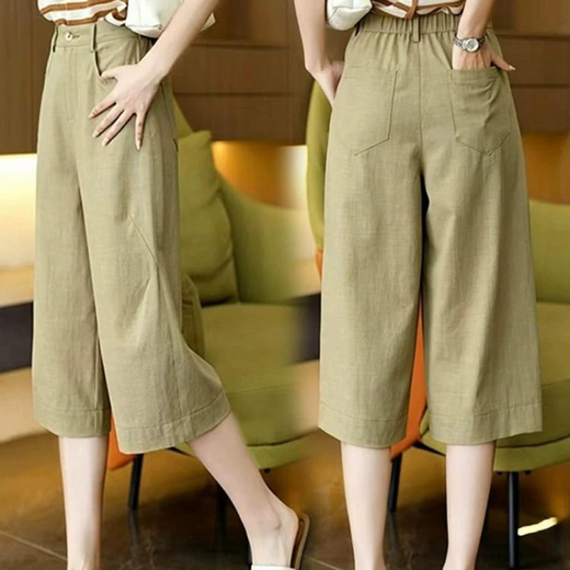Tencel Linen Cropped Pants for Women, Summer Thin Style 2026 New High-Waisted Loose Wide-Leg Pants for Petite Women, Casual Mid-Length Pants Tencel Linen Cropped Pants for Women, Summer Thin Style 2026 New High-Waisted Loose Wide-Leg Pants for Petite Women, Casual Mid-Length Pants