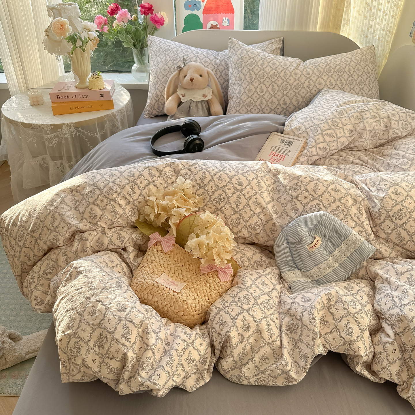 Nuevo algodón coreano de cuatro piezas, sábanas de algodón, cubierta de cama, dormitorio de estudiantes, ropa de cama de tres piezas