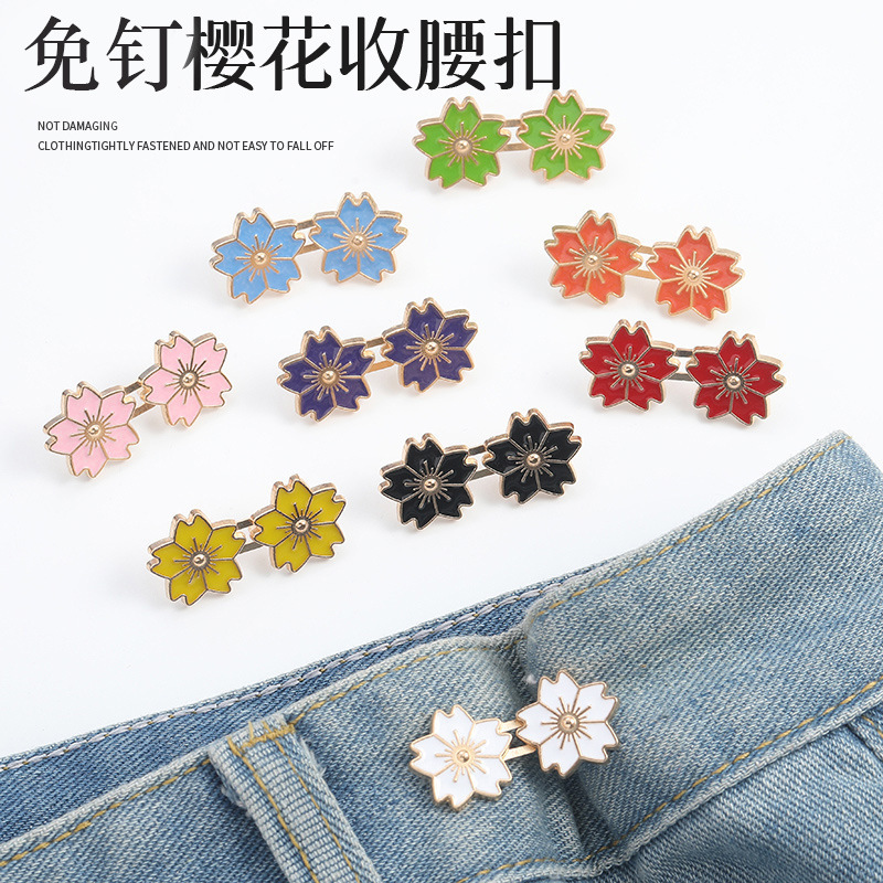 Jk Style Cherry Blossom Waist-Cinching Button Detachable No-Sew Waist Adjustment Button Waist Size Adjustment Tool
