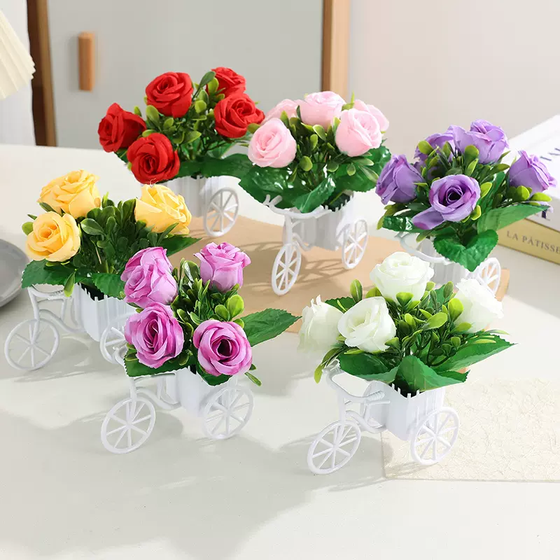 创意仿真花车套装家居饰品摆件塑料花艺装饰假花客厅摆放花卉绢花