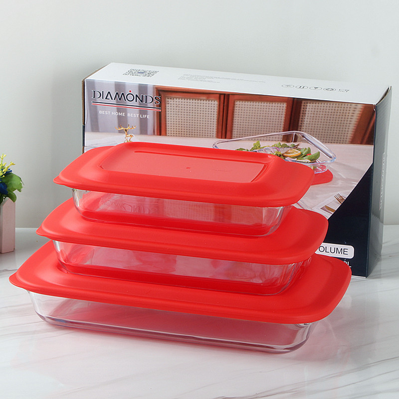 Rectangular Heat-resistant Glass Bakeware with Lid Three-piece Set Household Kitchen Steamed Fish Grilled Fish Plate Tableware suit Wholesale Rectangular Heat-resistant Glass Bakeware with Lid Three-piece Set Household Kitchen Steamed Fish Grilled Fish Plate Tableware suit Wholesale