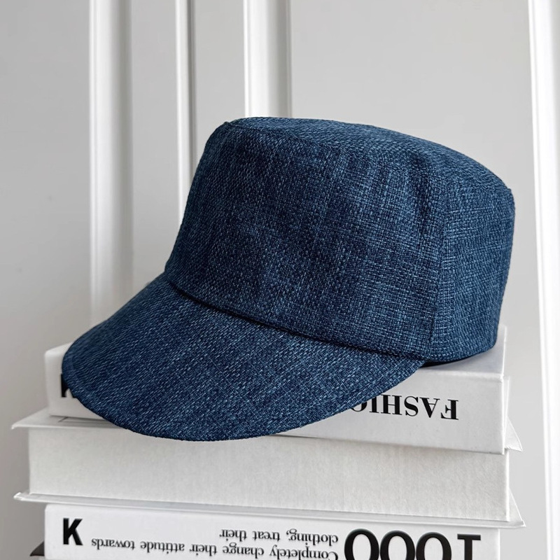 Exported Japanese Uv Linen Equestrian Hat Spring Summer Minimalist Clear Face-Slimming Flat-Top Blue Baseball Cap Influencer
