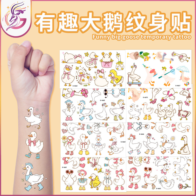 Funny Big Goose Tattoo Sticker Cute White Children's Birthday Party Learning Reward Temporary Tattoo