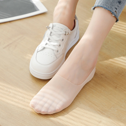 夏季冰丝隐形袜子女防滑脱硅胶不掉跟网眼透气浅口超薄款空气船袜