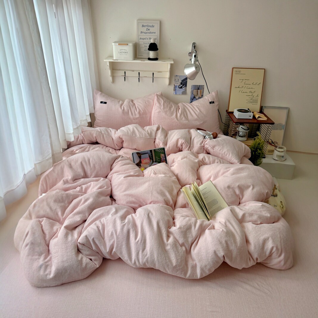 Bamboo Linen Bedding Set Japanese Style Solid Colour Fitted Sheet_voghion.com