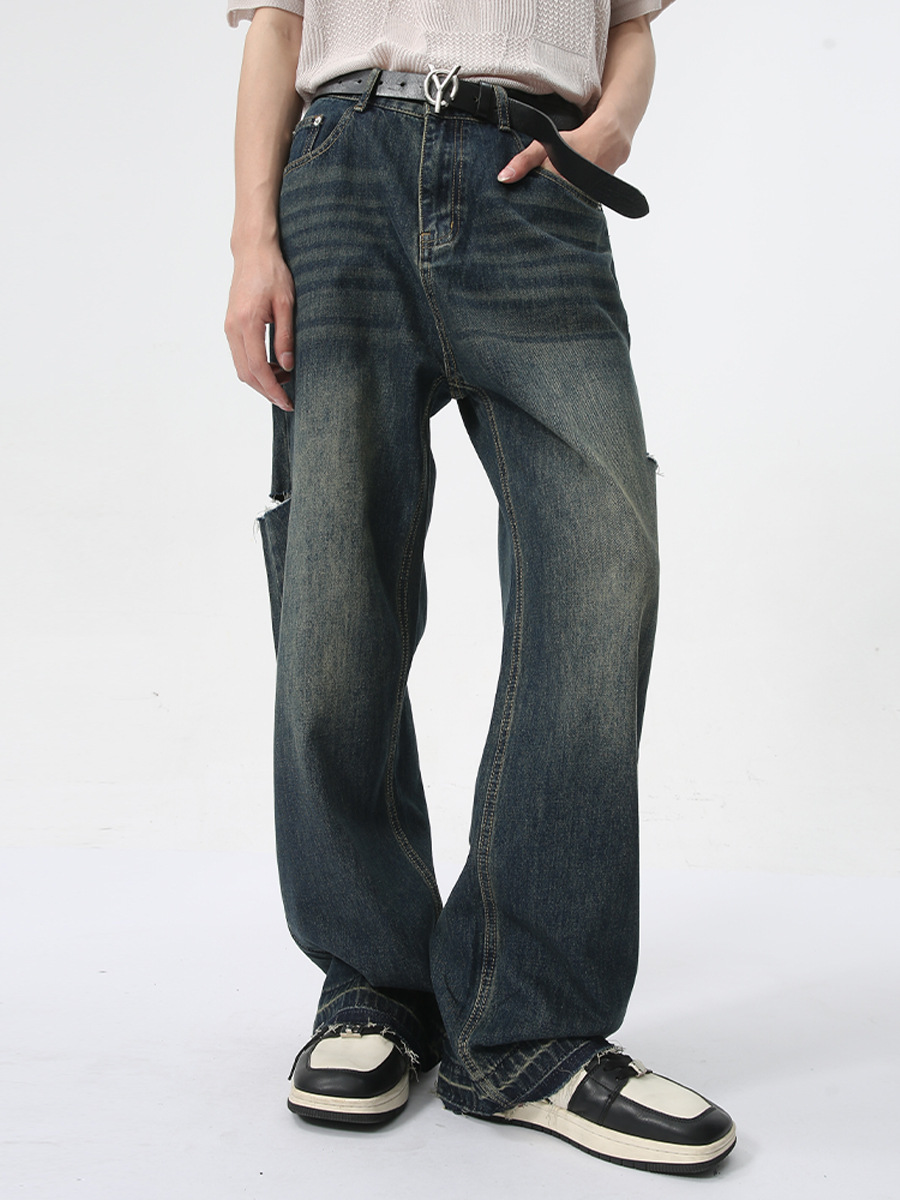 MTLCLOTHES Hombres| 2024 verano nuevos productos Meichang calle agujeros laterales diseño sensación de jeans delgados