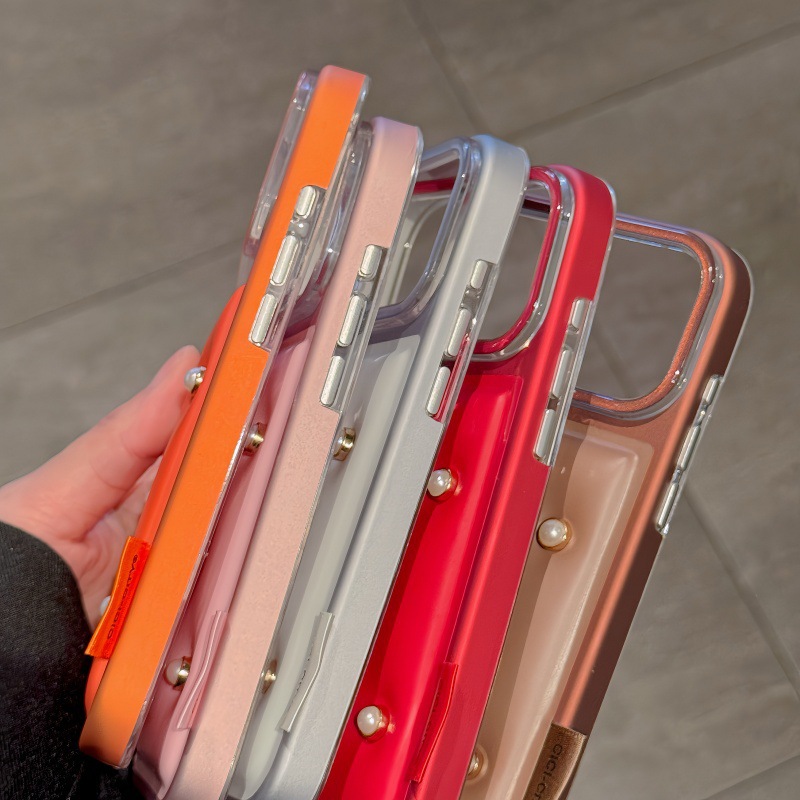 Ốp lưng iPhone da IMD vân kim loại – chống sốc, chống trầy, full viền dày — Hồng đào yêu, Cam tinh vũ, Nâu mocha, Xanh lam thiên tĩnh chi tiết 3