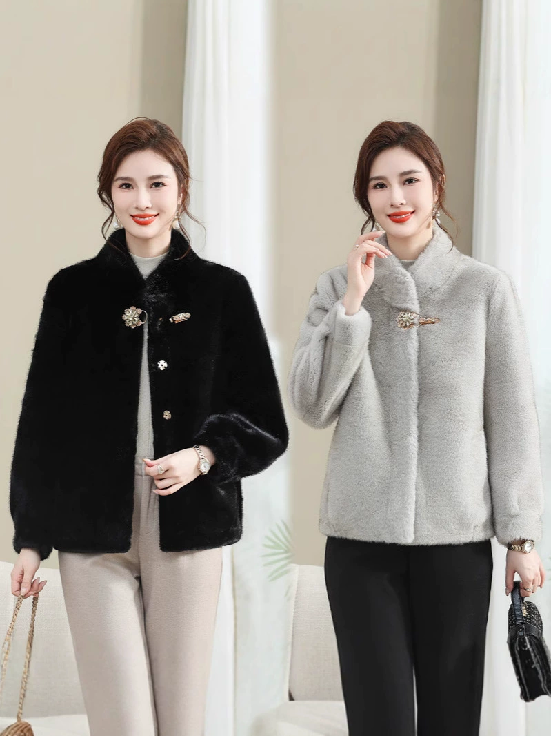 Velvet short capacious down jacket, plus size, for middle age
