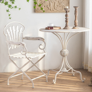 Balcony afternoon tea leisure table and chair combination wholesale White American distressed designer round restaurant milk tea table