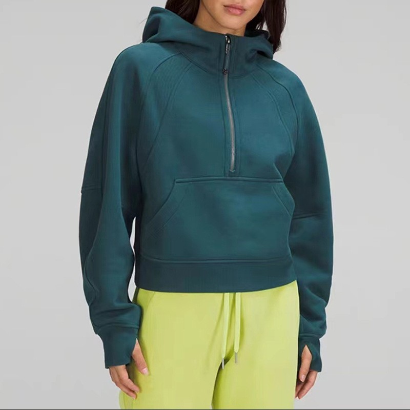 Lulu秋冬新型フィットネス運動ヨガ服のハーフファスナーと帽子のカジュアルで怠惰なショートコート|undefined