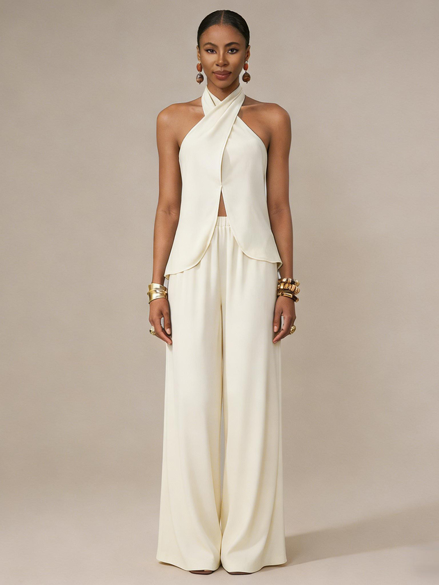 2026 New European And American Women's Clothing Off Shoulder Sleeveless Fashion Trousers Fashion Casual Set_ecoleips.com