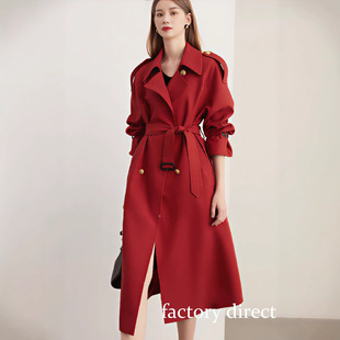 Red TrenchCoat�������Q�߶���ë�켏��tɫ�p�ſی���ϵ���L��Ů
