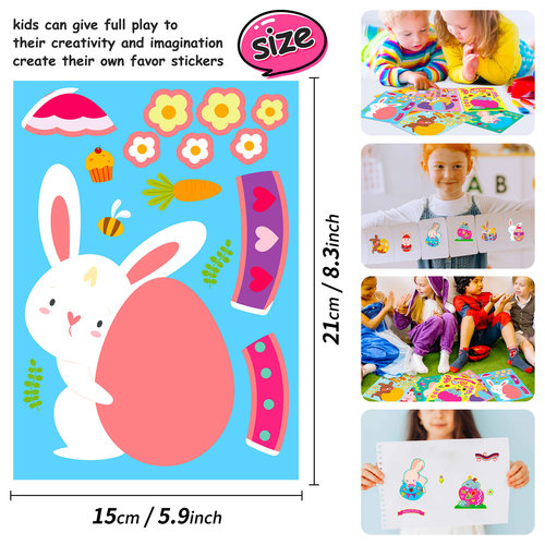 Cross-border 6 pieces/pack Easter egg rabbit jigsaw puzzle sticker shrimp skin children's intelligence puzzle egg face-changing sticker