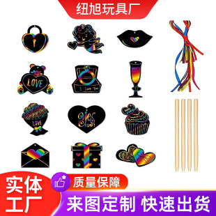 Junchuang 12 Valentine's Day Scratch Card Decorations DIY Hanging Art Scratch Painting Children's Holiday Party Gifts