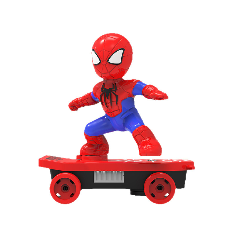 Transfronterizo Spiderman trucos universales coche trepa luz banda skateboard música coche de juguetes eléctricos Spiderman