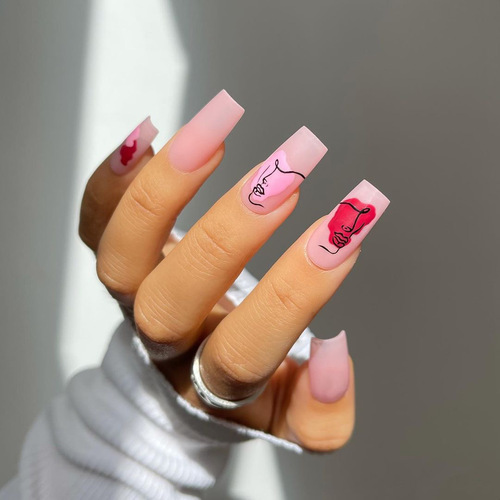Abstract face series wearable nail art color block beauty nail art line nail stickers wearable nail wholesale