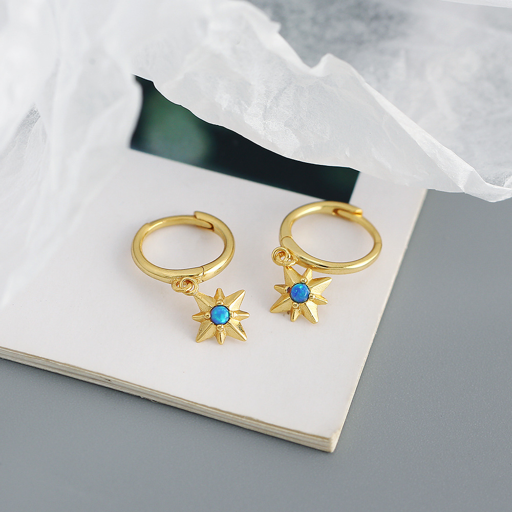 Fashion Star Silver Earrings Inlay Artificial Gemstones 925 Silver Earrings