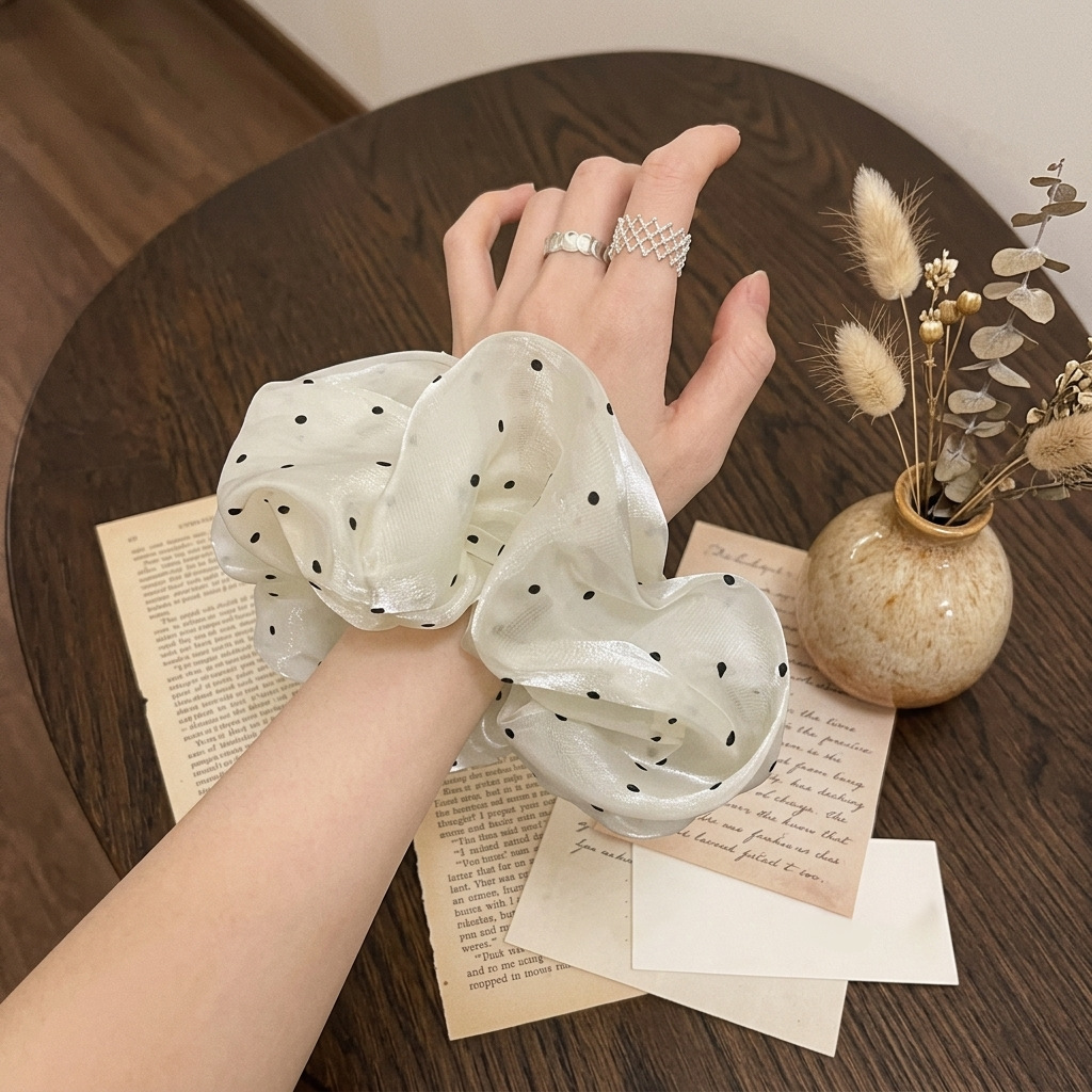 85# gentle milky white mesh hair tie 16cm