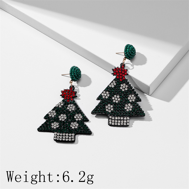 1 Paire Mode Sapin De Noël Père Noël Incruster Chiffon Strass Boucles D'oreilles display picture 7