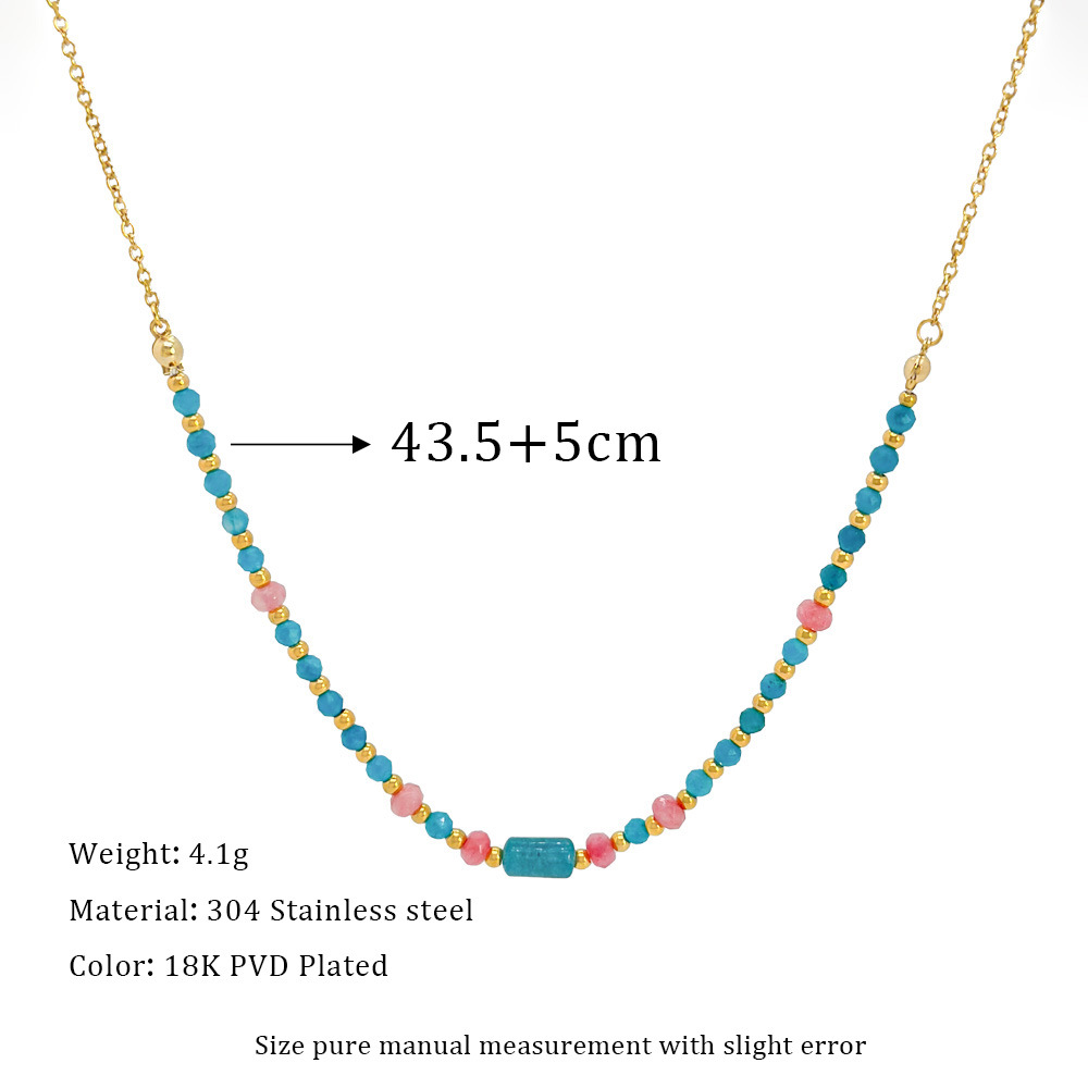 Date, Tea Party Occasion Elegant Geometric 304 Stainless Steel Natural Stone Beaded Chain Cable Chain Pendant Necklace In Bulk
