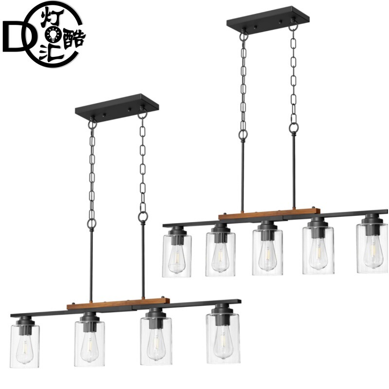 Cross-border Amazon American 4-head 5-head kitchen restaurant bar island lamp retro creative wrought iron farmhouse linear chandelier