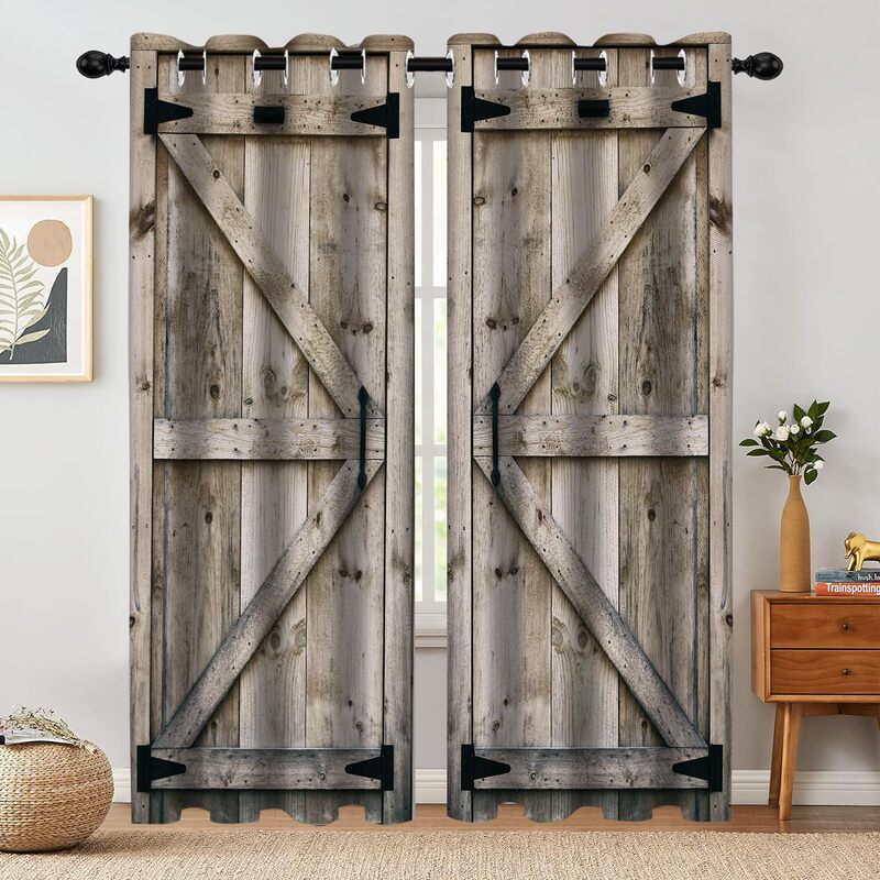 Cross-Border Rural Rustic Wood Barn Door Digital Print Curtains, Custom Designs and Samples Available, Specially for Bedroom and Living Room, Wholesale from Manufacturer Cross-Border Rural Rustic Wood Barn Door Digital Print Curtains, Custom Designs and Samples Available, Specially for Bedroom and Living Room, Wholesale from Manufacturer