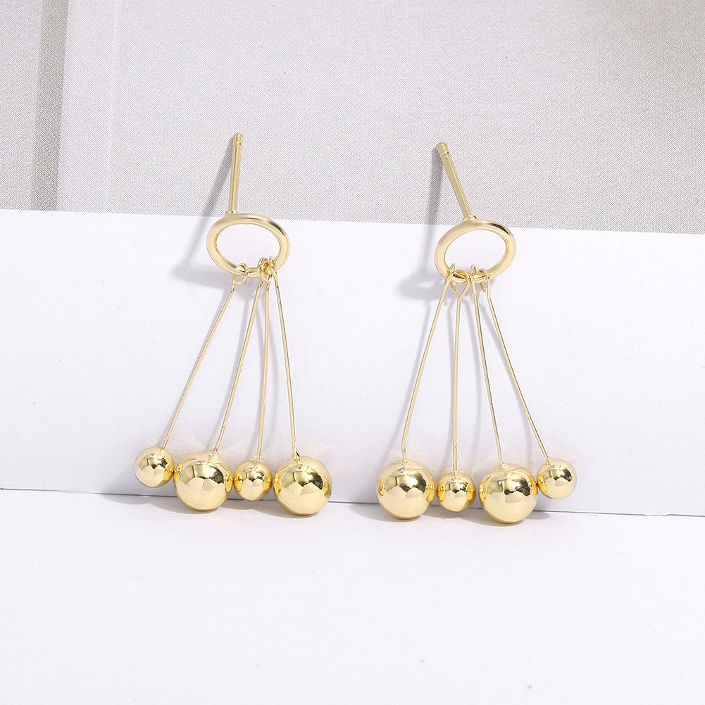 Golden Round Bead Earrings display picture 5