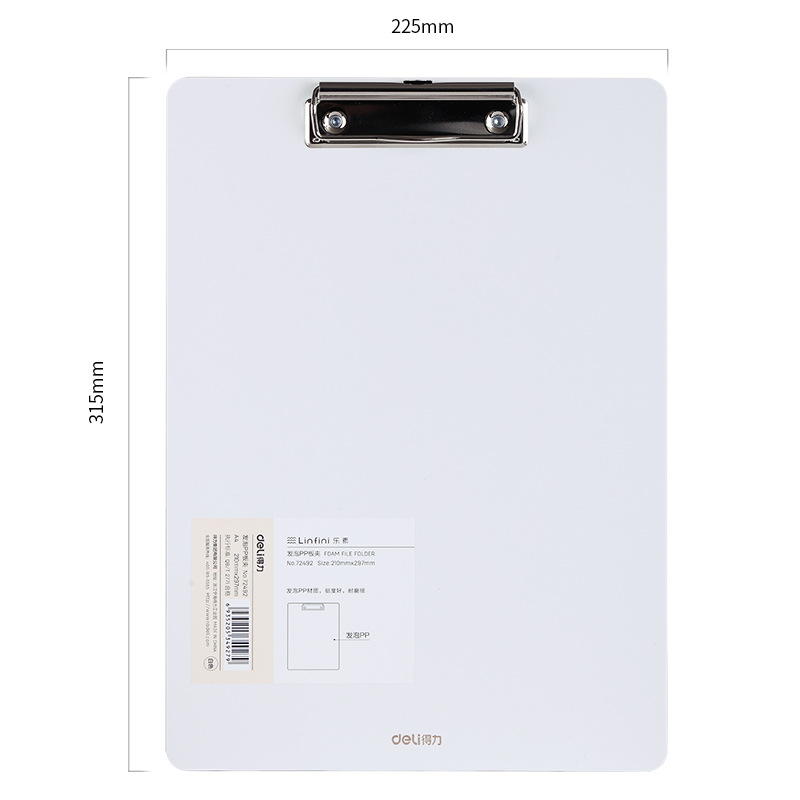 Deli 72492 simple tablero clip A4 carpeta tablero de la tableta del cojín clip menú clip férula de papel