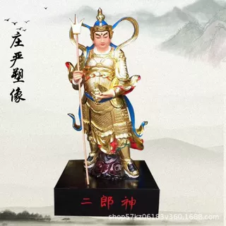 供应玻璃钢贴金彩绘二郎真君坐像 二郎神杨戬站像神像 做工精美