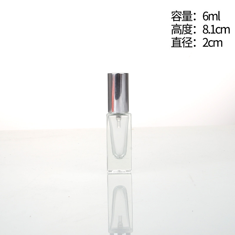 Botella de perfume cuadrada de 10ml, botella de muestra de perfume de vidrio transparente, botella de spray cosmético, botella de recarga de perfume de 5ml