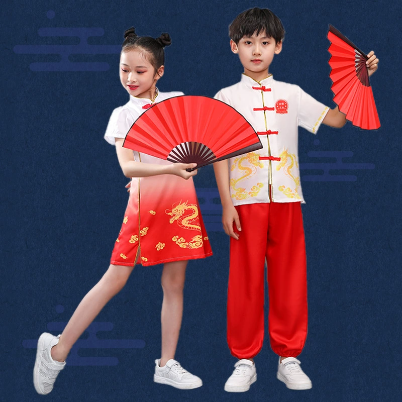 Детский костюм-очерк коча (Sherong Yin), набор красной фан‑танца, размеры по росту 110–180 см