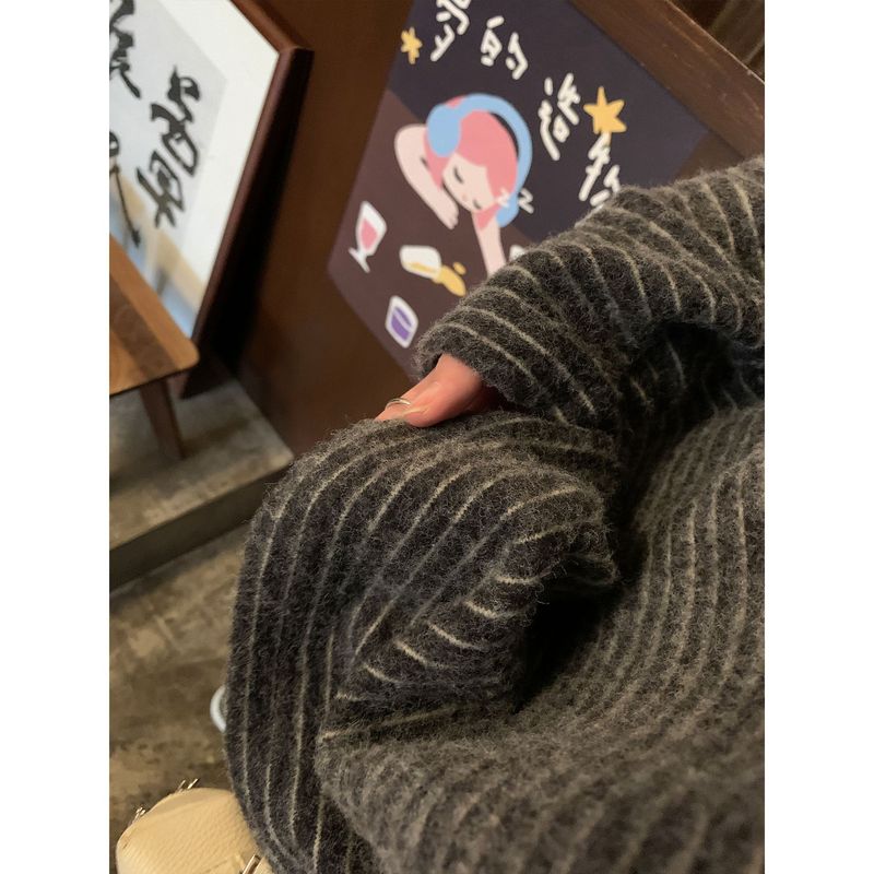 2706# 阿一 海盐奥利奥2.0 磨毛条纹长袖T恤女宽松百搭上衣打底衫|undefined